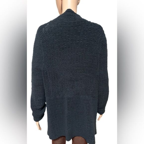 Eileen Fisher Black Textured Open Front Women’s Cardigan Jacket M Silk Blend - Picture 4 of 8